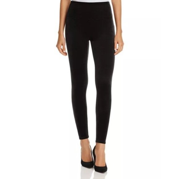 SPANX Womens Size Medium Black Velvet Leggings High Rise Wide Waist Whimsigoth - Picture 1 of 6